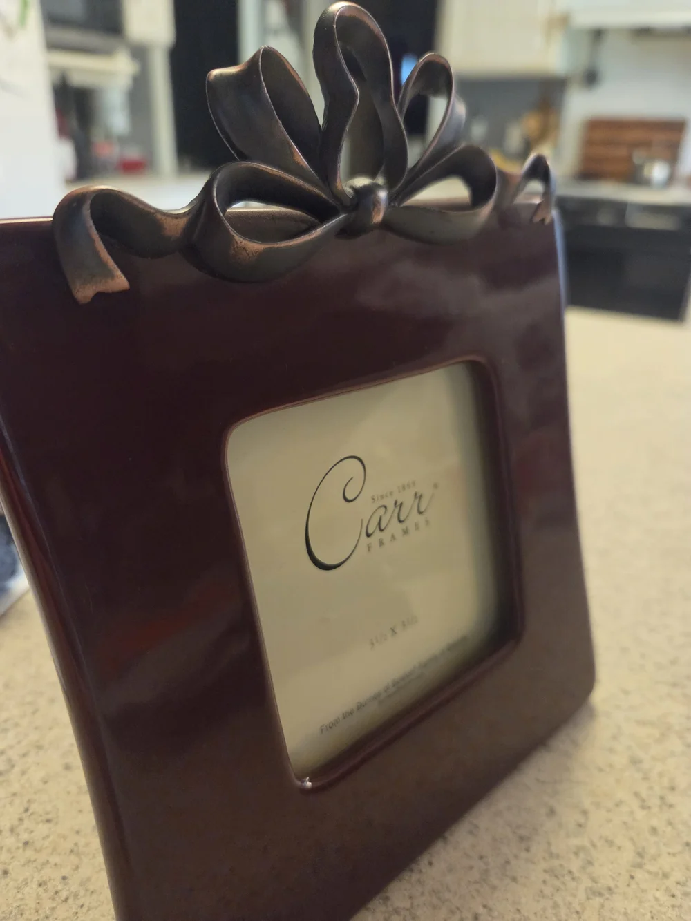 Vintage Carr Porcelain Picture Frame, Metal Ribbon Accent, 3.5x3.5